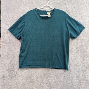 Napa Studio Sweater‎ Women's XL Teal Short Sleeve Pointelle Knit Wool Blend Vtg